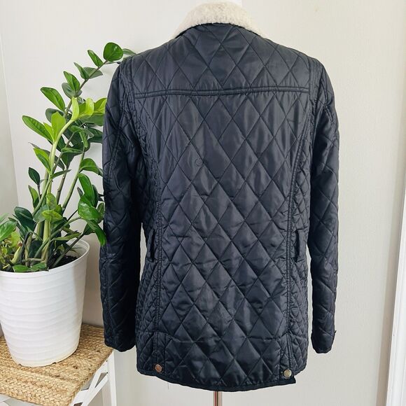 Sam Edelman Rylie Black Quilted Moto Jacket Cream Sherpa Collar & Lining Large - Picture 7 of 10